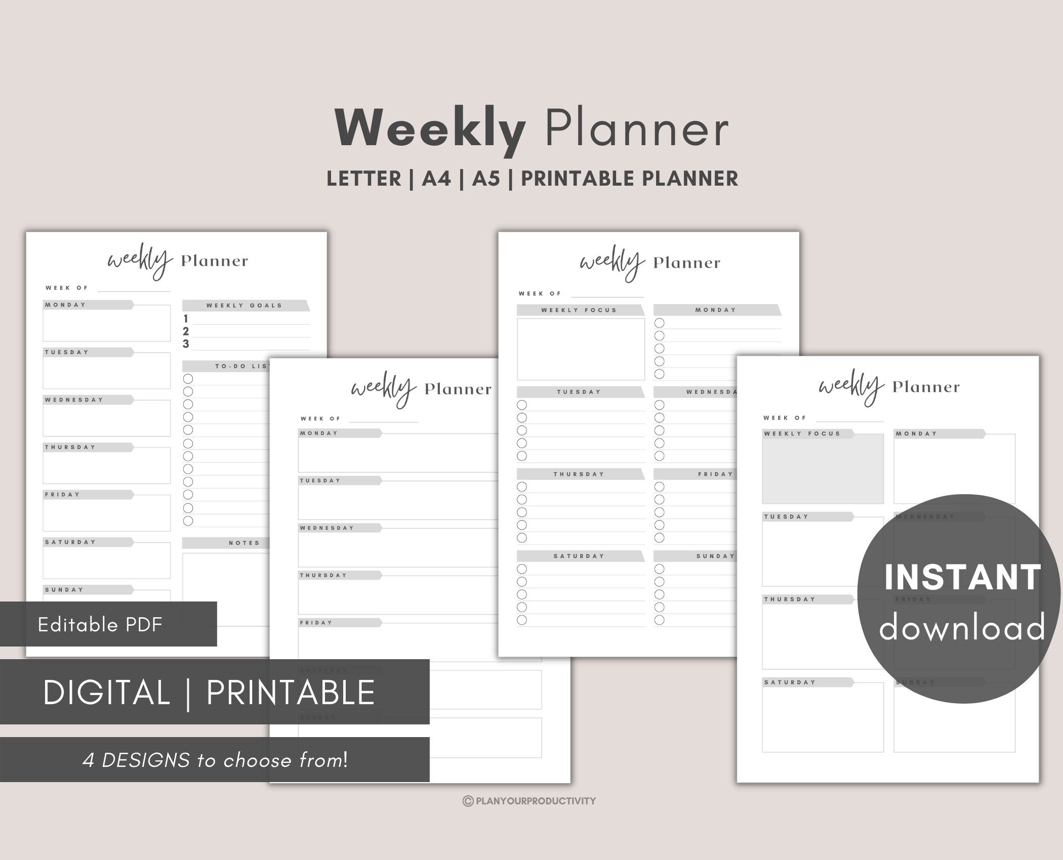 Minimalist Weekly Planner Printable, A4 A5 US Letter (digital Download ...