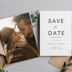 Photo Save the Date Invitation, Minimalist Save the Date Template, Save the Date Cards with Pictures, Editable with Canva - Instant Download