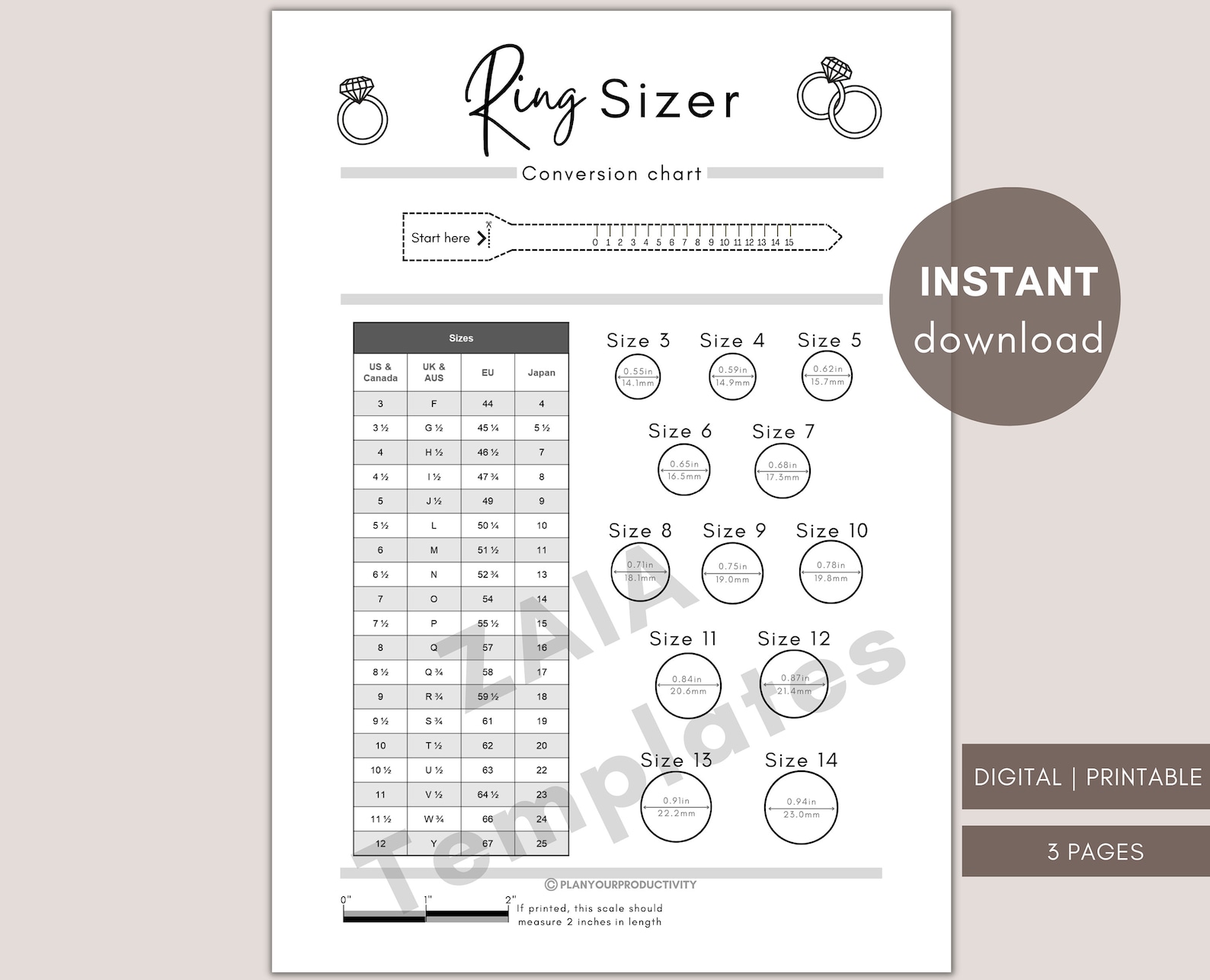 Printable Ring Sizer Accurate Ring Size Finder Measuring Tool