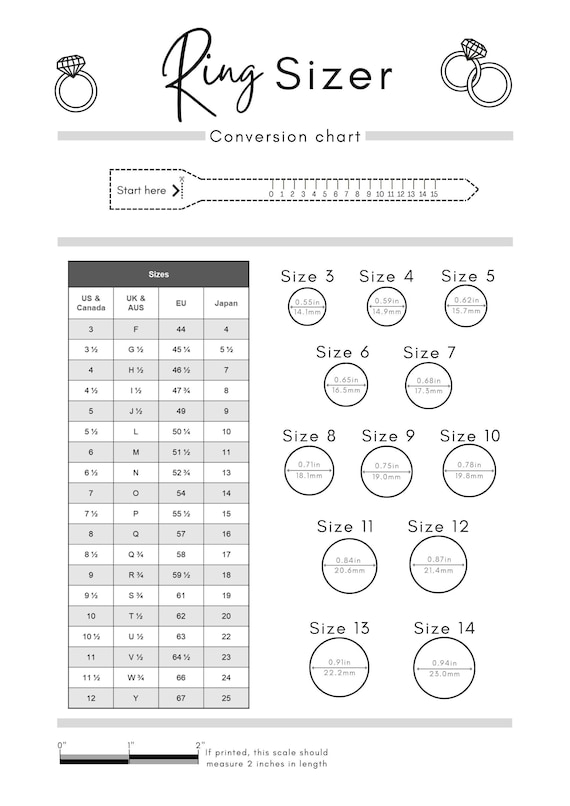 Printable Ring Sizer Accurate Ring Size Finder Measuring Tool International  Ring Size Chart Measure Finger Instant Download 