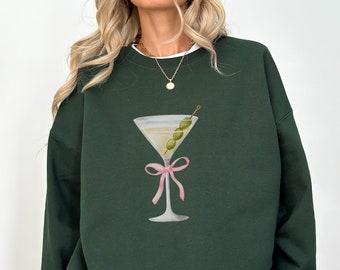 Dirty Martini Sweatshirt Coquette Aesthetic Cocktail Crewneck Dirty Martini Pink Bow Sweater Martini Lover Gift Tini Time Sweatshirt