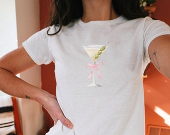 Dirty Martini Baby Tee Martini Coquette Crop Top Martini Bow Shirt y2k baby tee Coquette Shirt Cocktail tshirt Martini vintage tee