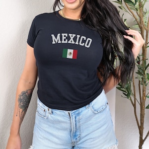 Mexico Baby Tee Women Y2K Clothing Mexico Shirt Women Mexico Soccer Jersey Latinas Baby Tee Mexican flag tshirt El Tri shirt Hispanic Gift