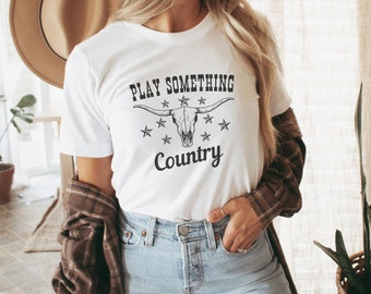 Western Graphic Tee Country Music Shirt Play Something Country Tshirt 90s Country Music tshirt Country Concert Shirt Cowskull shirt
