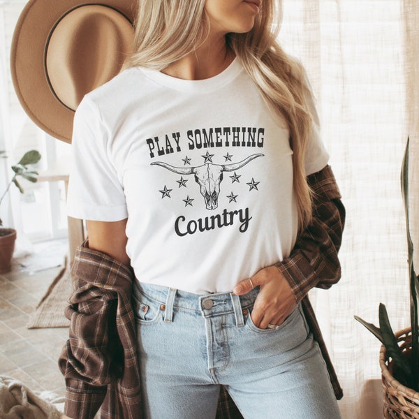 Western Graphic Tee Country Music Shirt Play Something Country Tshirt 90s Country Music tshirt Country Concert Shirt Cowskull shirt