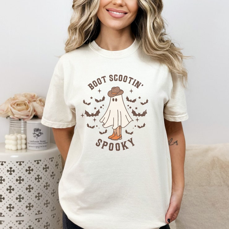 Boot Scootin Spooky Shirt Ghost Western Comfort Colors Shirt Country Halloween Cowboy Tshirt Western Halloween Vintage Ghost Howdy