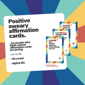 Druckbare Positive Sweary Affirmationskarten | 20 Stück | DIY | Bunt