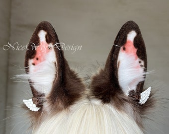 Handmade Furry Alice Rabbit Ears Headband, Cute Brown Faux Fur Bunny Ears Hairband,Cosplay Bunny Rabbit Costume Ears