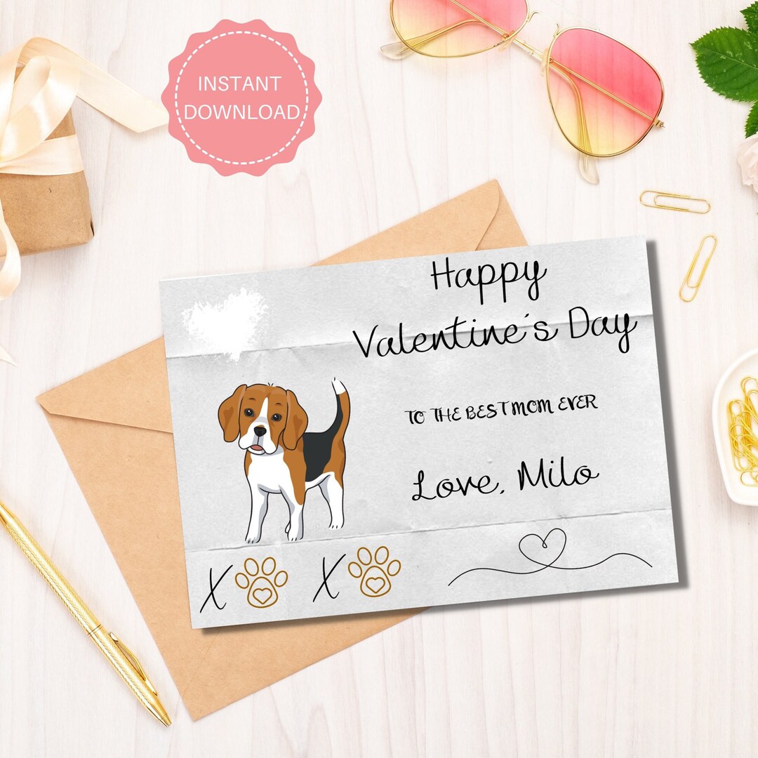 Editable Beagle Happy Valentine's Day Card for Mom Which is Printable ...