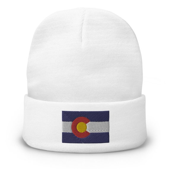 Adult Coloado Flag Emboideed Knit Beanie Pom Cap
