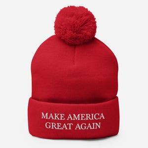 Trump 2024 Campaign Beanie MAGA Make America Great Again President Donald Trump Beanie Embroidered USA Support Trump Pom pom Beanie Etsy UK