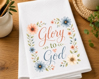 Glory To God Christian Kitchen Tea Towel, Scripture, Bible Verse, Christian Gift