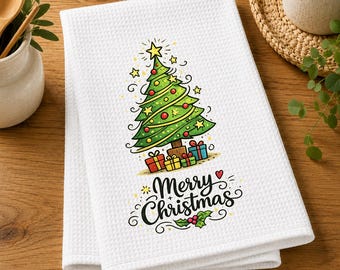 Christmas Tree Kitchen Tea Towel, Festive Holiday Gifts, Merry Christmas Home Decor