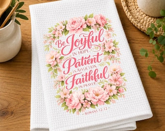 Bible Verse Tea Towel, Christian Kitchen Towel, Watercolor Floral Art, Wedding, Hostess, Housewarming Gift