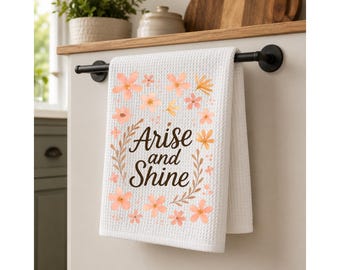 Arise and Shine Bible Verse Tea Towel, Floral Christian Kitchen Decor, Housewarming Gift