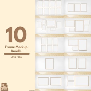 10 Frame Mockup Bundle | Beige Frame Mockup Bundle | Poster Mock up, Template Frame Art print Mockup JPG Digital Download