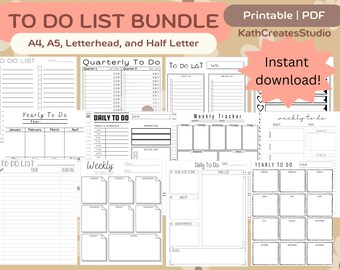 Paquete de lista de tareas pendientes, diaria, general, trimestral, anual imprimible y PDF