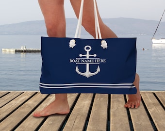 Gift with Boat Name, Nautical Boat Name Gift for Women, Custom Weekender Bag