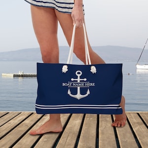 Regalo con nombre de barco, regalo con nombre de barco náutico para mujer, bolsa de fin de semana personalizada