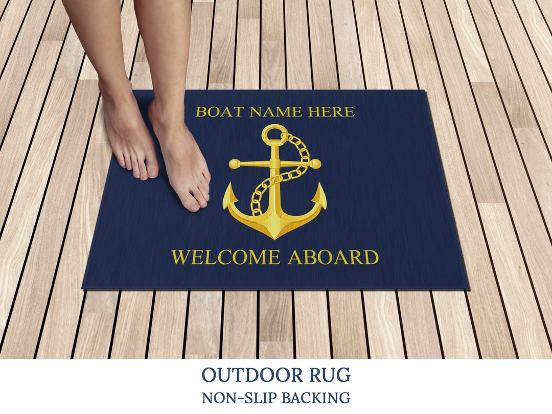 Aboard Rug, Outdoor Rug for Boats, Custom Family Boat Gift