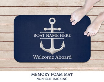 Custom Welcome Mat for Boat, Personalized Boat Gift for Sailors, Nautical Mat for New Boat Owners