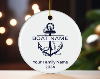 Nautical Christmas Ornament, Personalized First Boat Gift, Anchor Family Ornament, Yacht Club Gift