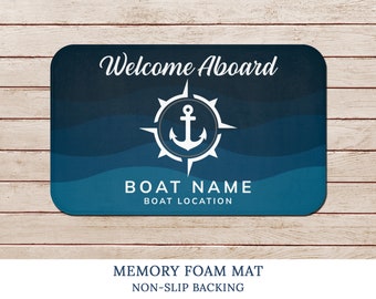 Custom Boat Mat, Welcome Aboard New Boat Gift, Anchor Bath Mat, Lake House Nautical Bathroom Mat