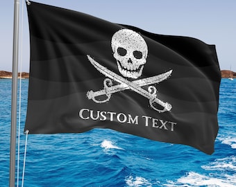 Pirate Flag, Custom Boat Flag, Personalized Jolly Roger Wall Decor, Black Skull And Crossbones  Decoration