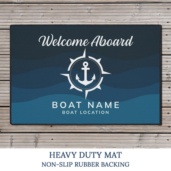 Anchor Boat Mat, Heavy Duty Welcome Aboard Nautical Yatch Mat, Sailing Themed Gift for New Boat Owners