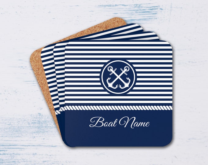 Set of 4 Boat Coasters, Boating Accessories, Boat Gifts for Men, Nautical Coaster Set, Yacht Accessories, Boat Decor