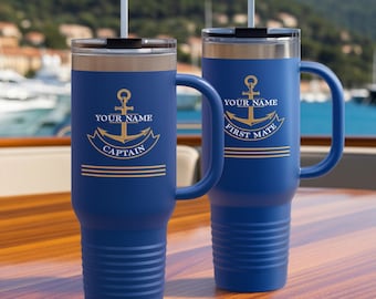 Custom Boat Captain Travel Mug, Nautical Anchor Tumbler, Unique Boating Gifts