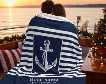 Custom Nautical Boat Blanket, Anchor Boat Gift, Personalized Sailing Accessories