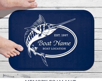 Custom Fisherman Boat Gift, Nautical Swordfish Mat, Blue Marlin Rug