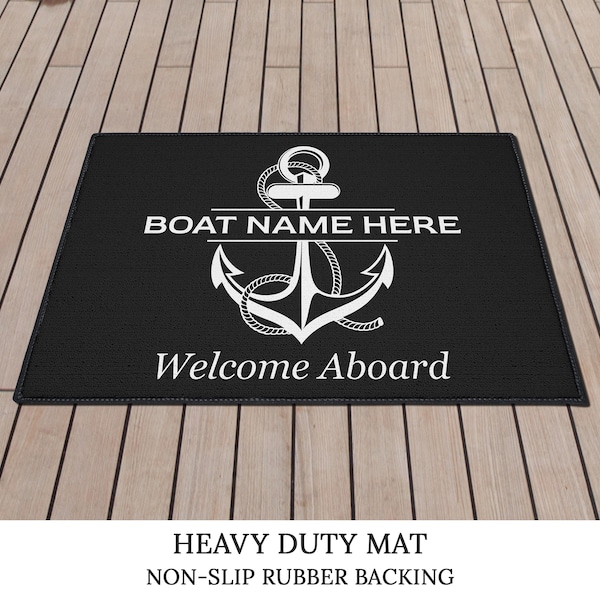 Custom Boat Welcome Mat, Boat Gift, Welcome Aboard Rug, Nautical Gift for Boat Owner