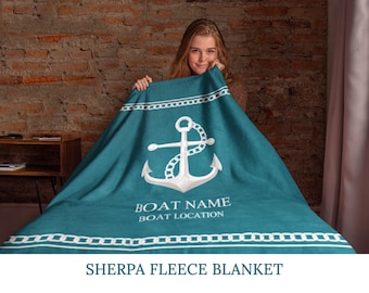 Sailboat Sherpa Blanket, Nautical Gift for Boat Owners, Custon Anchor Throw Blanket