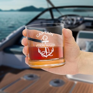 Nautical Rocks Glass, Boat Captain Gift, Custom Whiskey Glass, Sailor Drinkware