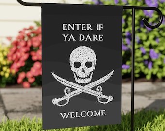 Garden Flag, Pirate Halloween Decor, Custom Jolly Roger Party Banner, Skeleton Skull Crossbones Swords Gift