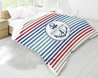 Personalized Nautical Duvet Cover: Anchor Boat Bedding for Marine Decor