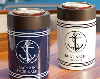 Custom Nautical Can Cooler, Personalized Anchor Koozie, Boat Gift for Dad