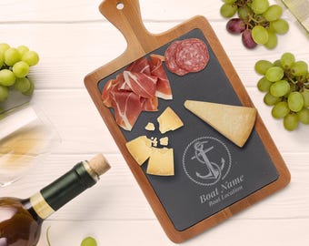 Personalized Cutting Board, Boat Charcuterie Board, Custom Wine Lover Captain Gift, Engraved Slate
