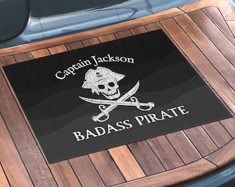 Custom Pirate Mat, Funny Boat Gift, Jolly Roger Welcome Aboard Rug