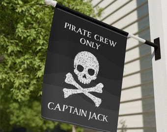 Garden Flag, Pirate Halloween Decor, Custom Jolly Roger Party Banner, Family Halloween Decor, Skeleton Skull Crossbones Swords Gift