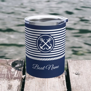 Boat Tumbler, Boat Name Gift, Insulated Anchor Mug, Gift for Sailor, Yatch Accessories, Lake House Tumbler