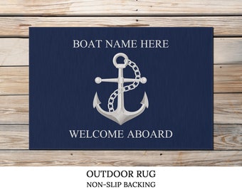 Custom Boat Name Rug, Nautical Anchor Rug for Boat Lovers, Custom Gift for Yacht or Lake House