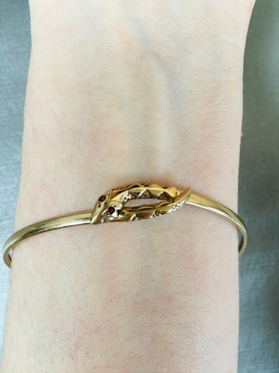 Vintage 9ct Yellow Gold Snake Bangle Solid Serpen… - image 3