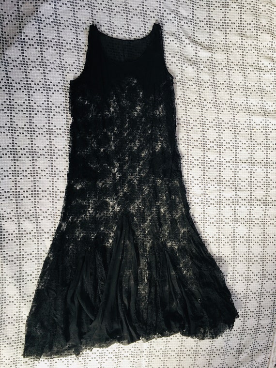 True Vintage 1920s 1930s Black Lace Gown Dress We… - image 2