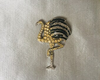 Vintage Brooch Ostrich Bird Diamante Silver Embellished Jewelled 1920s 1930s Art Deco Great Gatsby Downton Abbey Cape Pin Wedding Bridal