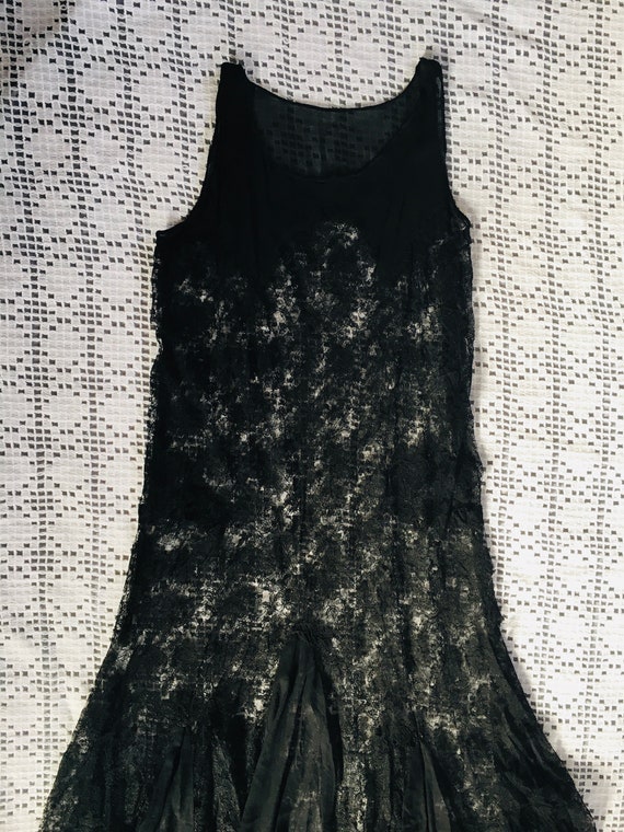 True Vintage 1920s 1930s Black Lace Gown Dress We… - image 3