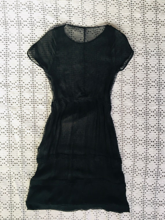 Vintage 100% Silk Chiffon Black Dress Mid Length … - image 8