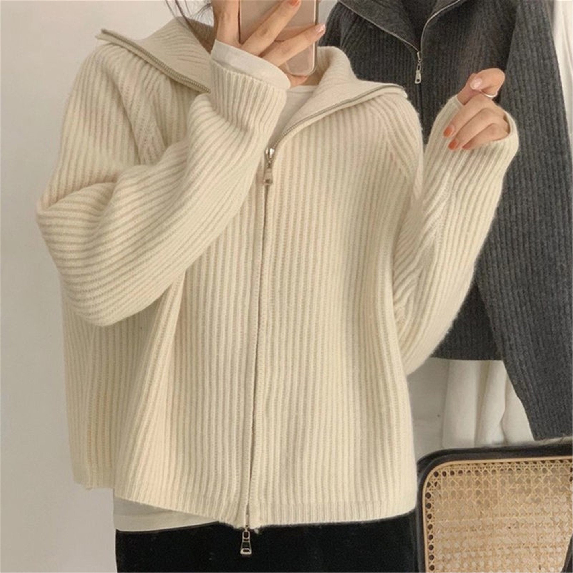 womens zip front cardigan